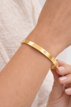 ΒΡΑΧΙΟΛΙ ΧΡΥΣΟ ΜΕ ΤΕΤΡΑΦΥΛΛΑ ΜΟΤΙΦ & ΛΑΜΠΕΡΕΣ ΠΕΤΡΕΣ