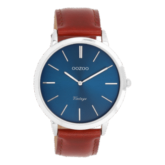 OOZOO C20387 VINTAGE ΑΝΔΡΙΚΟ ΡΟΛΟΙ ΜΕ ΜΠΛΕ ΚΑΝΤΡΑΝ & ΚΑΦΕ ΔΕΡΜΑΤΙΝΟ ΛΟΥΡΑΚΙ