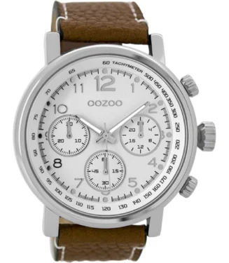 OOZOO C9455 ΑΝΔΡΙΚΟ ΡΟΛΟΙ CHRONOGRAPH ΜΕ ΚΑΦΕ ΔΕΡΜΑΤΙΝΟ ΛΟΥΡΑΚΙ