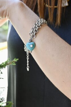 ΑΤΣΑΛΙΝΟ ΑΣΗΜΙ ΒΡΑΧΙΟΛΙ ΜΕ CHARM ΤΙΡΚΟΥΑΖ ΚΑΡΔΙΑ