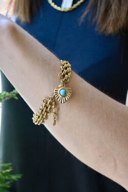 ΑΤΣΑΛΙΝΟ ΒΡΑΧΙΟΛΙ GOLD CHUNKY ΜΕ ΤΙΡΚΟΥΑΖ CHARM