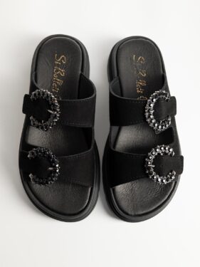 SI BOLLETTI 3329 ΔΕΡΜΑΤΙΝΑ FLATFORMS ΜΑΥΡΑ ΜΕ STRASS ΑΓΚΡΑΦΑ
